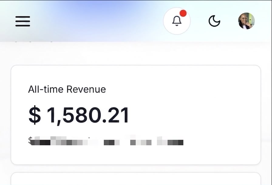 Screenshot showing $1,500 generated from the digital product business